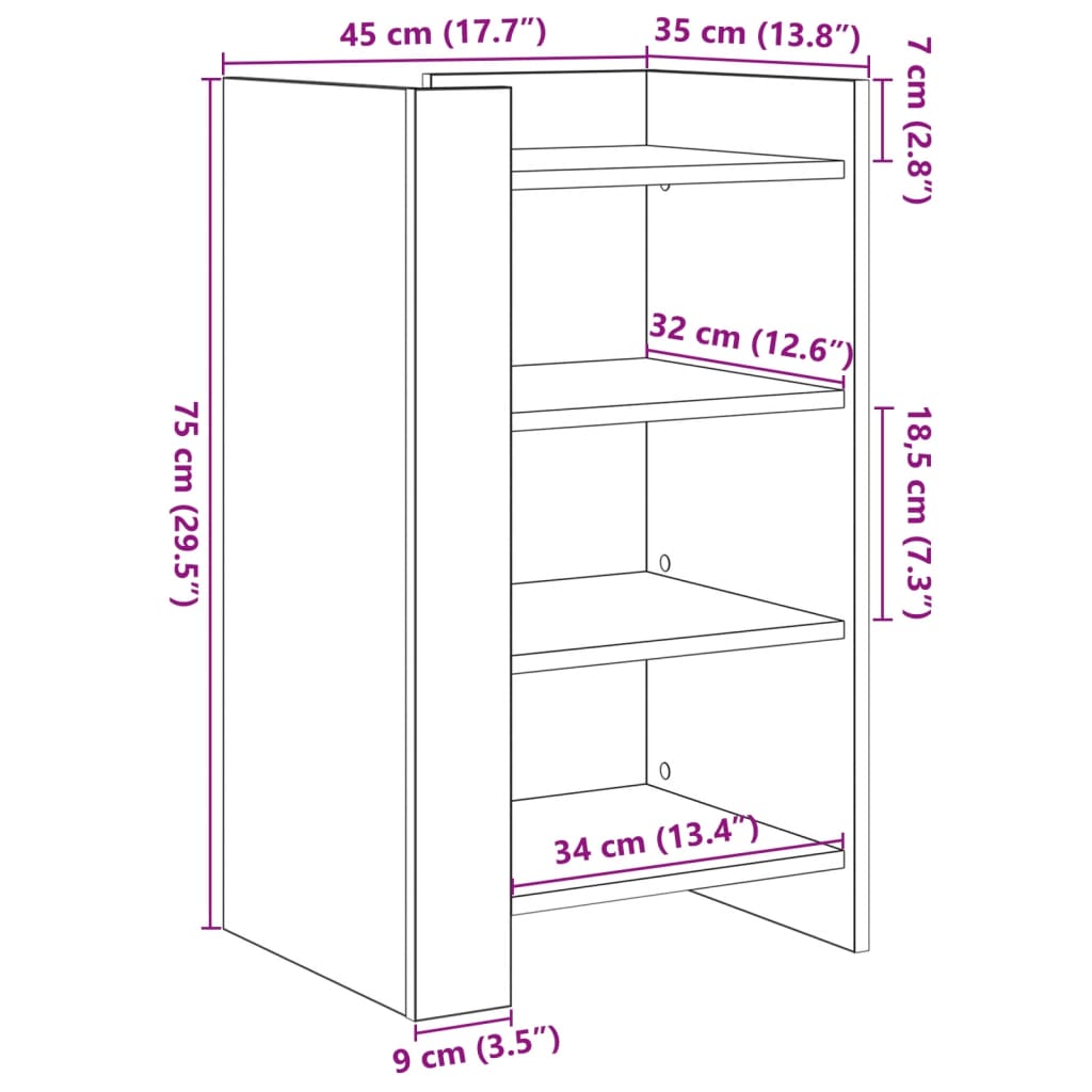 skænk 45x35x75 cm konstrueret træ røget egetræsfarve