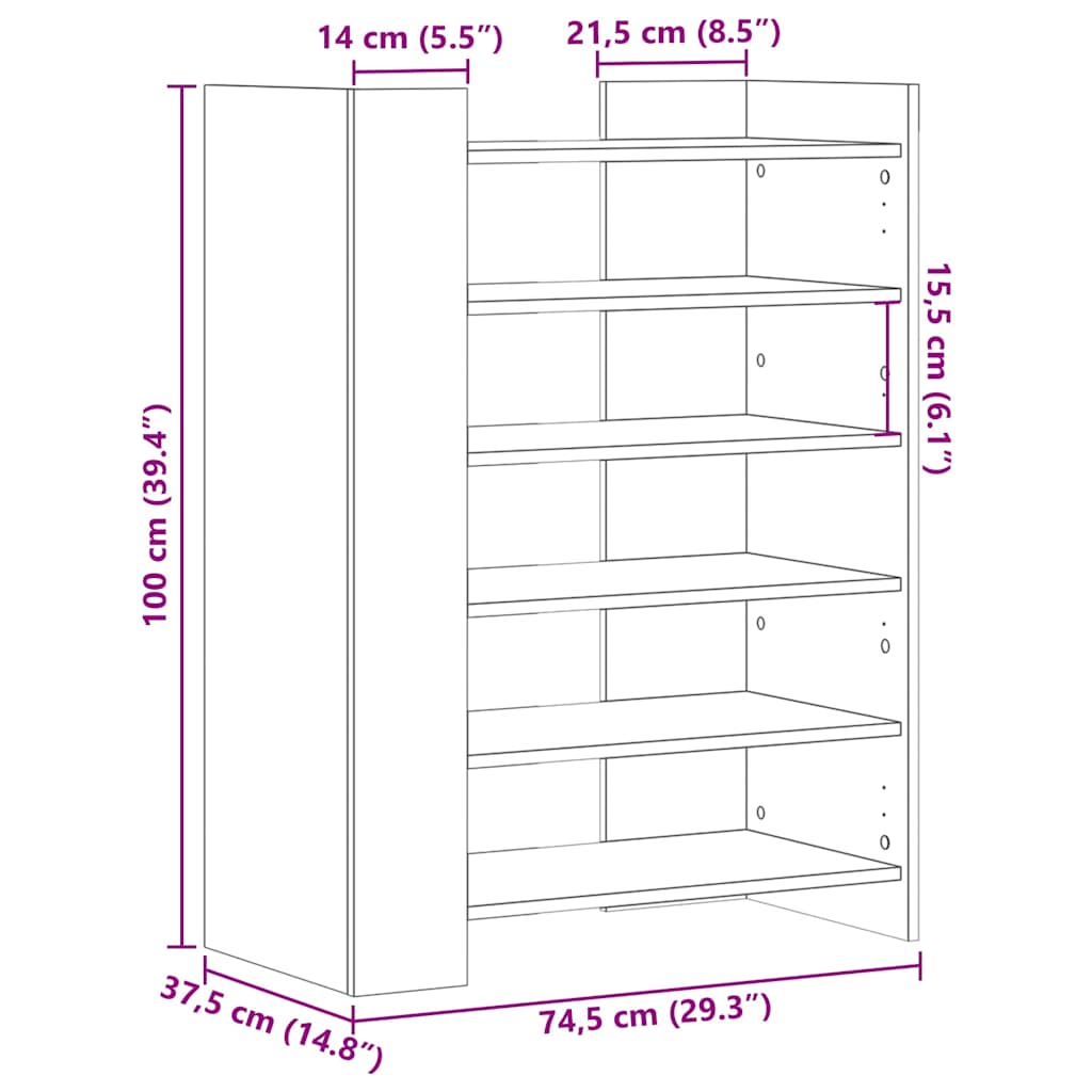 skoreol 74,5x37,5x100 cm konstrueret træ sonoma-eg