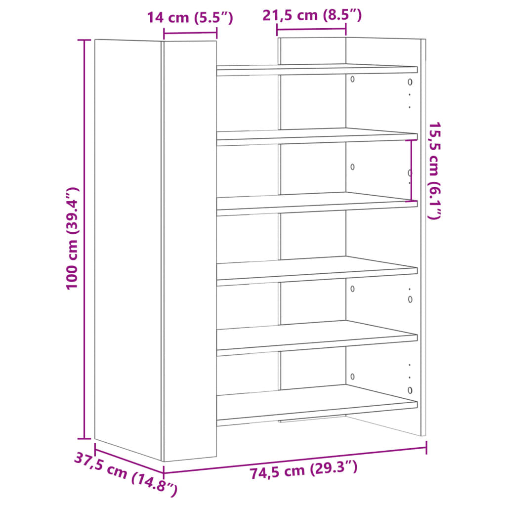skoreol 74,5x37,5x100 cm konstrueret træ røget egetræsfarve