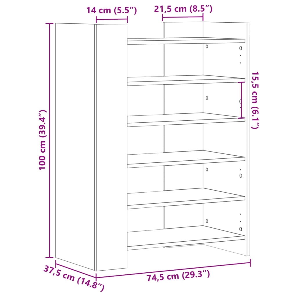 skoreol 74,5x37,5x100 cm konstrueret træ brun egetræsfarve