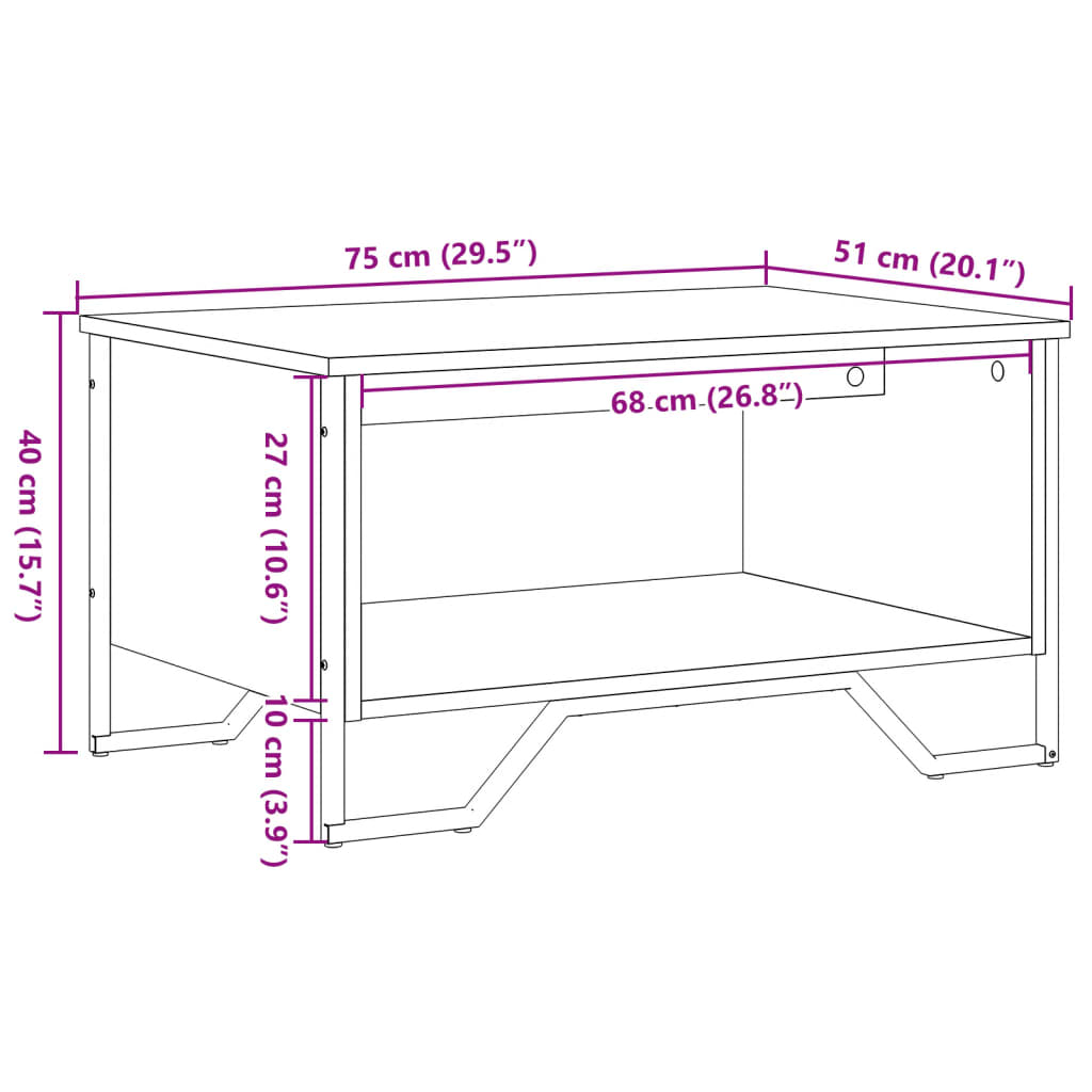 sofabord 75x51x40 cm konstrueret træ sonoma-eg