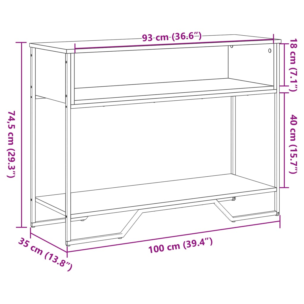 konsolbord 100x35x74,5 cm konstrueret træ grå sonoma-eg