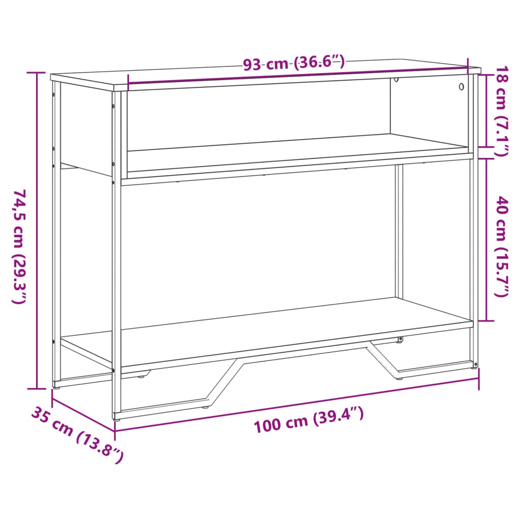 konsolbord 100x35x74,5 cm konstrueret træ brun egetræsfarve