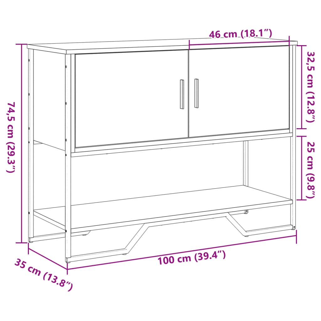 konsolbord 100x35x74,5 cm konstrueret træ røget egetræsfarve