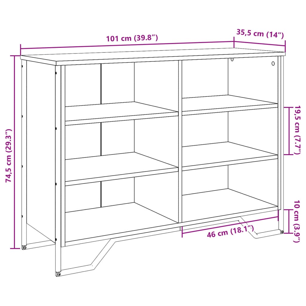 skænk 101x35,5x74,5 cm konstrueret træ grå sonoma-eg