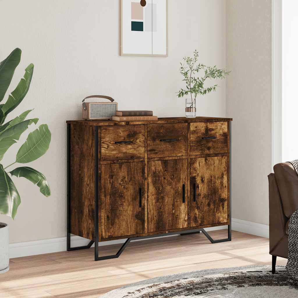 skænk 97x32,5x74,5 cm konstrueret træ røget egetræsfarve