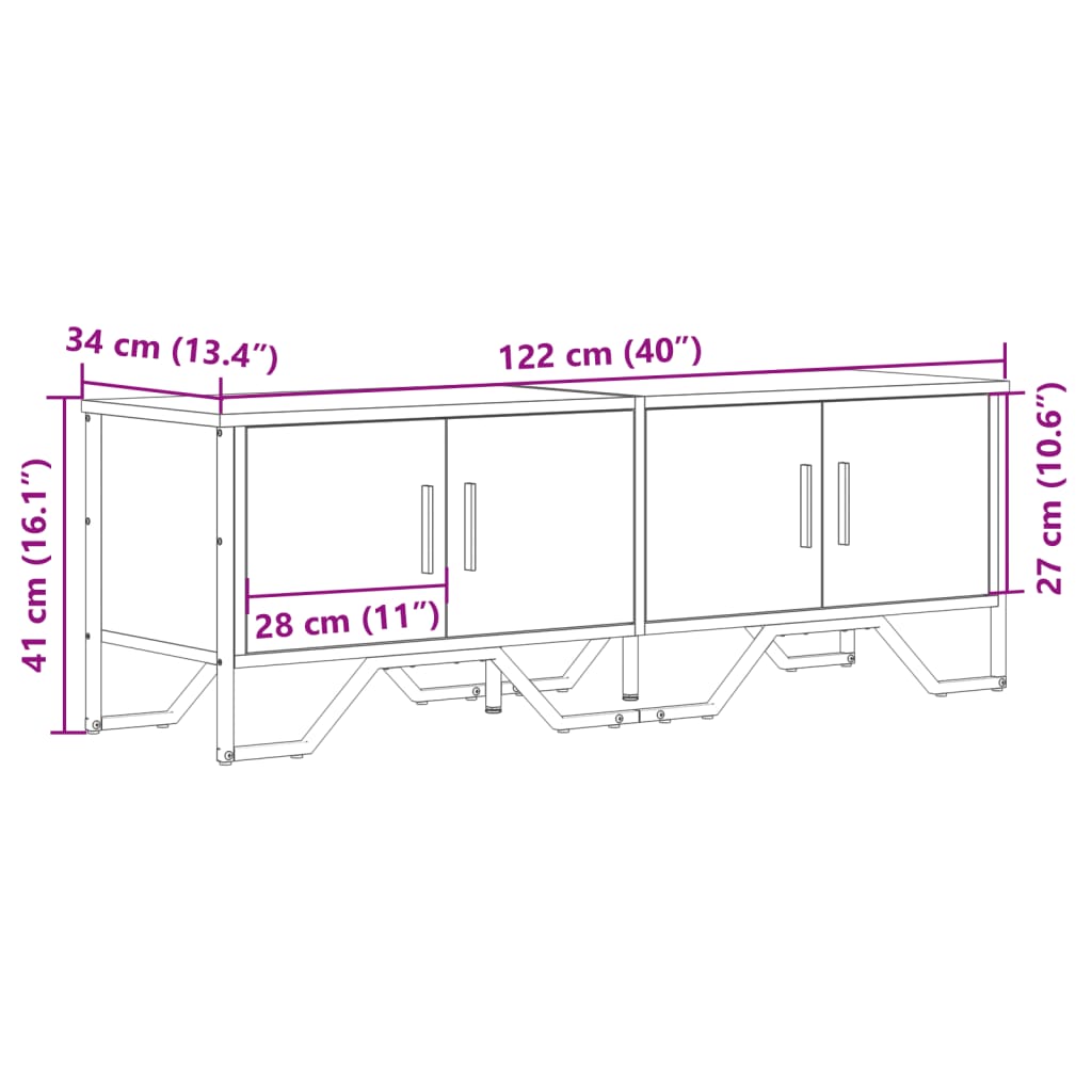 tv-bord 122x34x41 cm konstrueret træ brun egetræsfarve