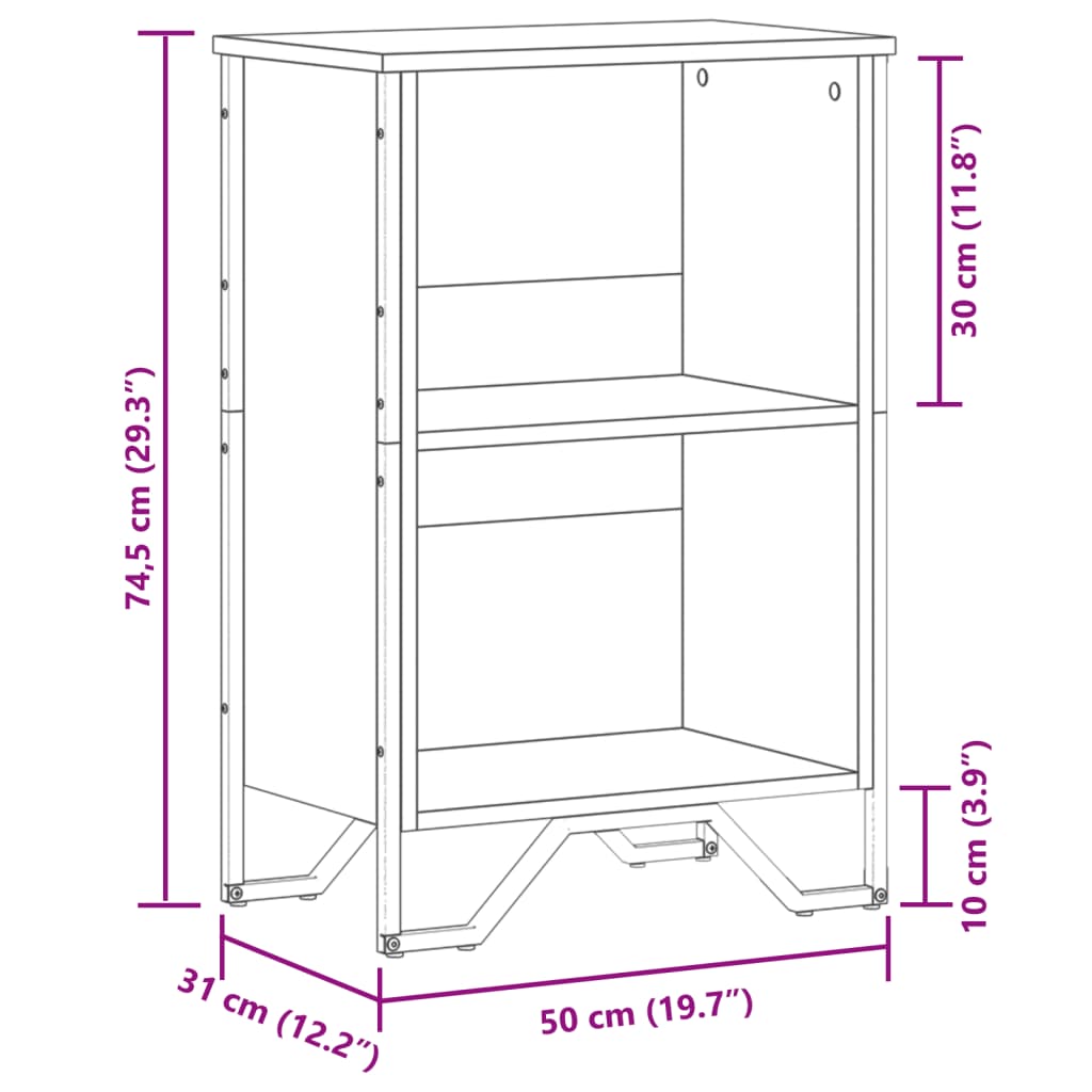 bogreol 50x31x74,5 cm konstrueret træ sort