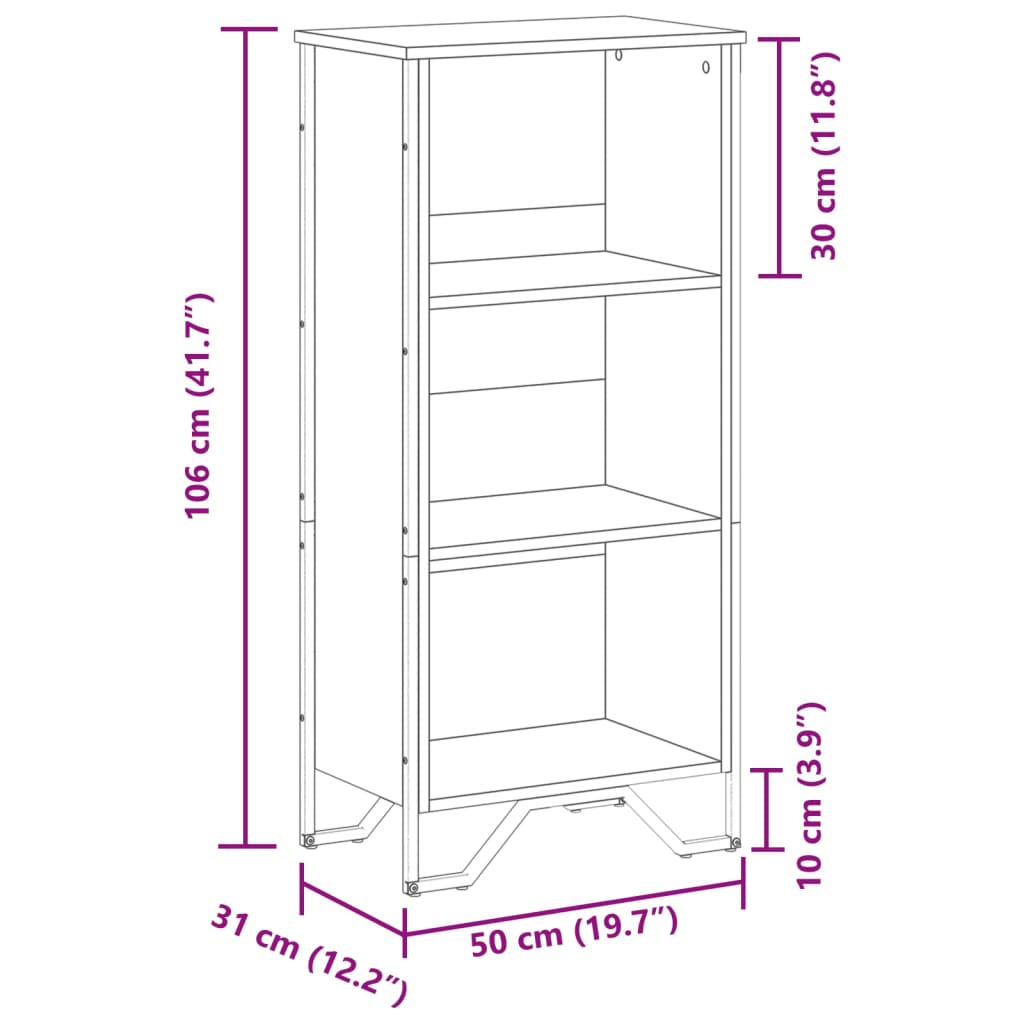 bogreol 50x31x106 cm konstrueret træ grå sonoma-eg