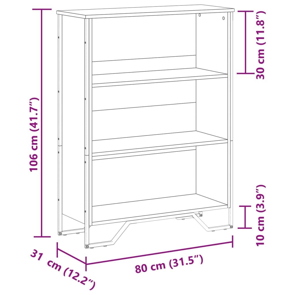 bogreol 80x31x106 cm konstrueret træ sort