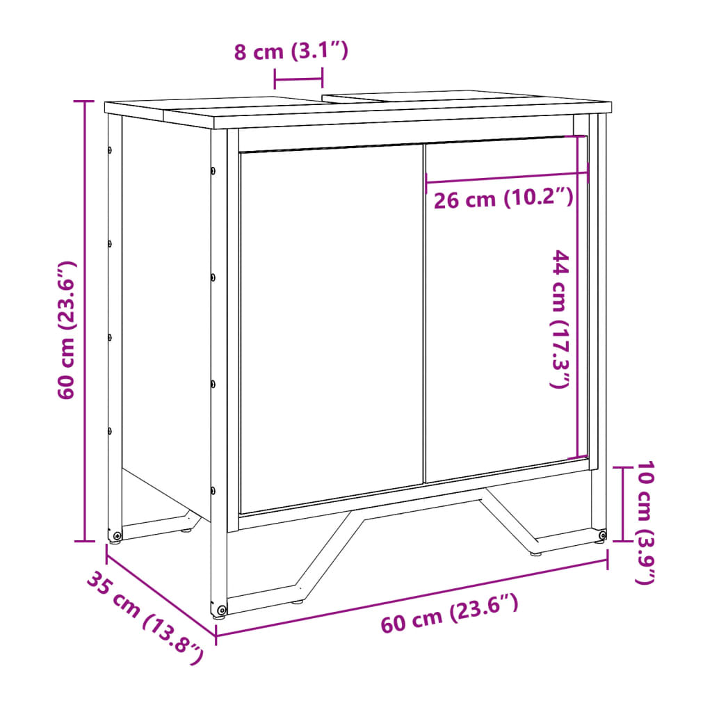 underskab til håndvask 60x35x60 cm konstrueret træ sonoma-eg