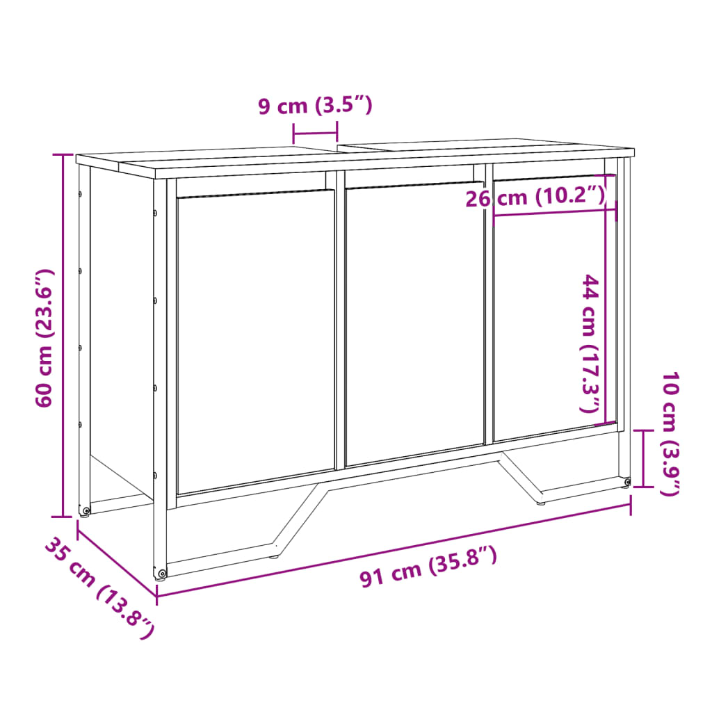 underskab til håndvask 91x35x60 cm konstrueret træ sonoma-eg