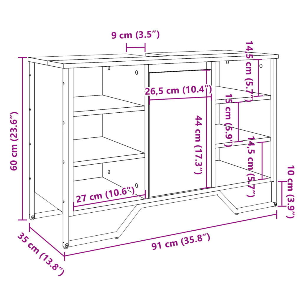 underskab til håndvask 91x35x60 cm konstrueret træ sonoma-eg