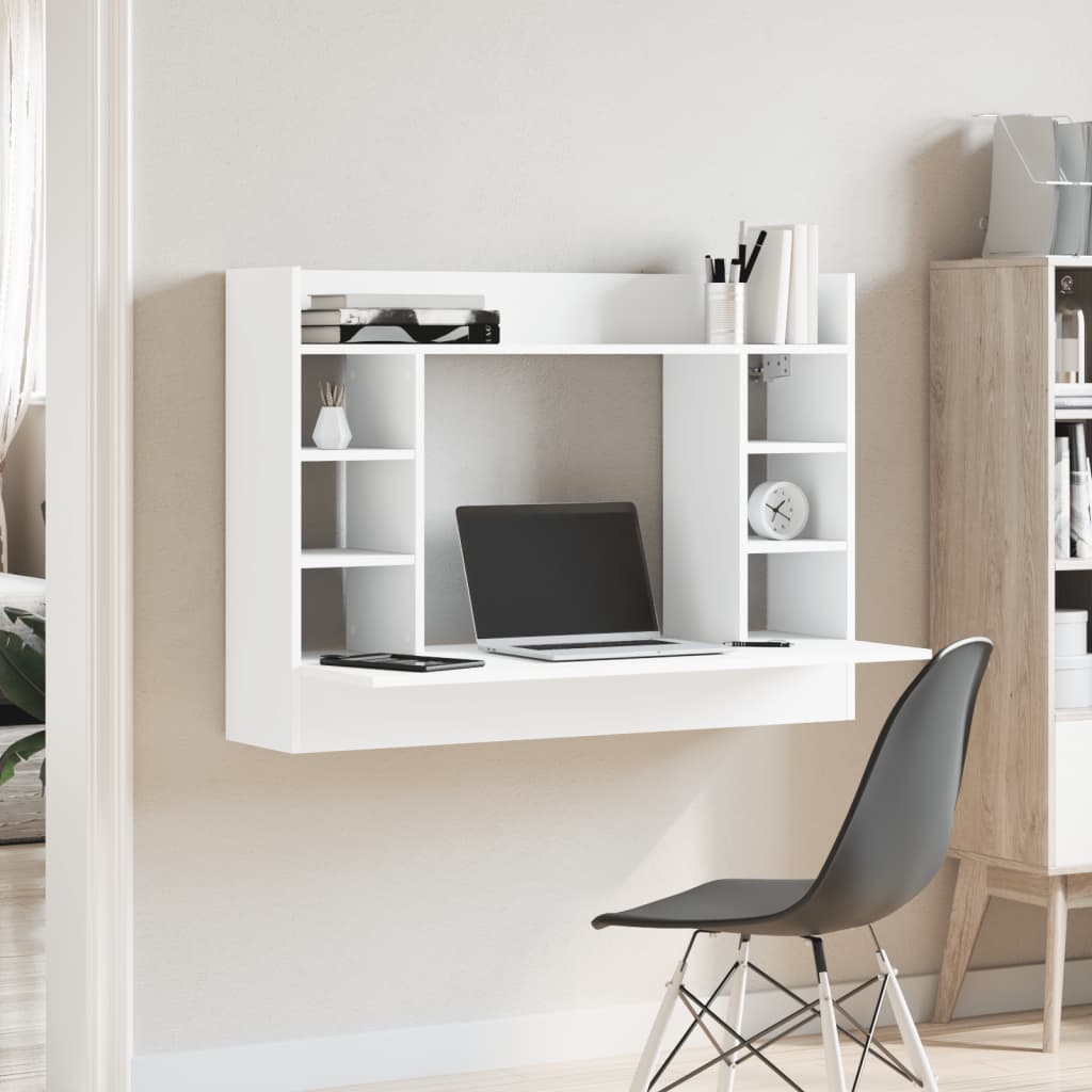 væghængt skrivebord 105x48x75 cm konstrueret træ hvid