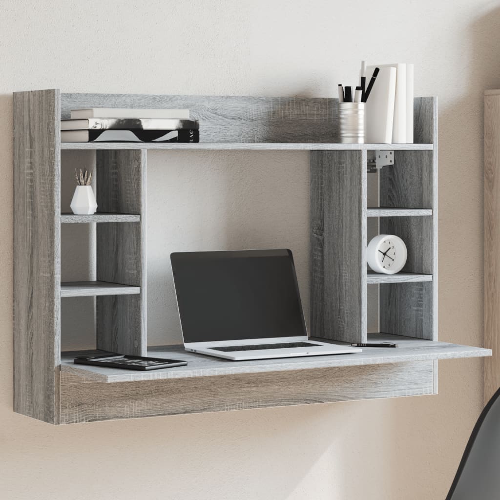 væghængt skrivebord 105x48x75 cm konstrueret træ grå sonoma-eg