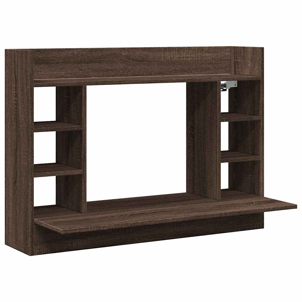 væghængt skrivebord 105x48x75 cm konstrueret træ brun egetræ