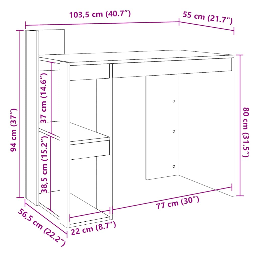 skrivebord 103,5x56,5x94 cm konstrueret træ sort