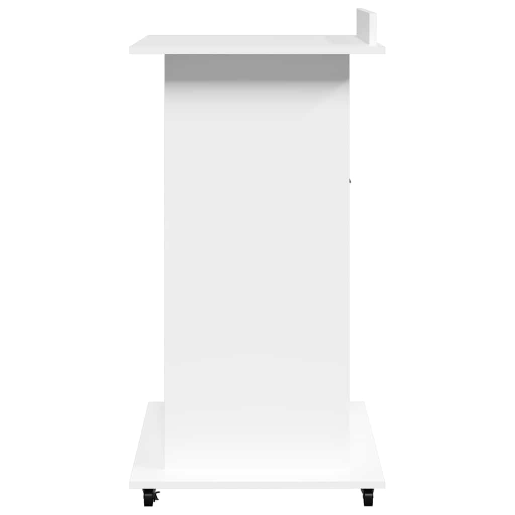 talerstol med hjul og skuffe 55x55x107 cm konstrueret træ hvid