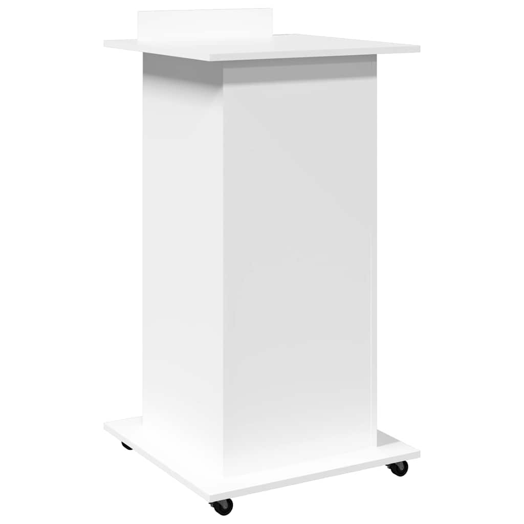 talerstol med hjul og skuffe 55x55x107 cm konstrueret træ hvid