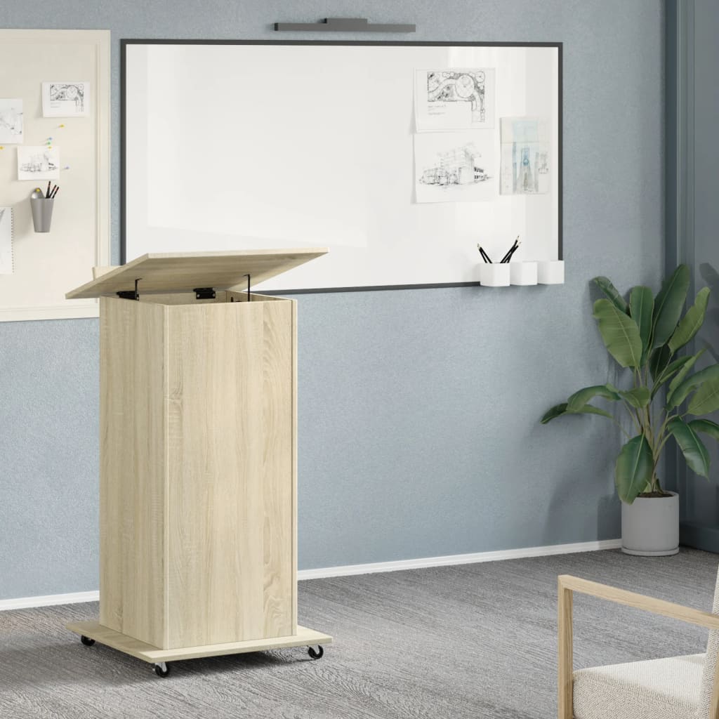 talerstol med hjul skuffe 55x55x107cm konstrueret træ sonoma eg