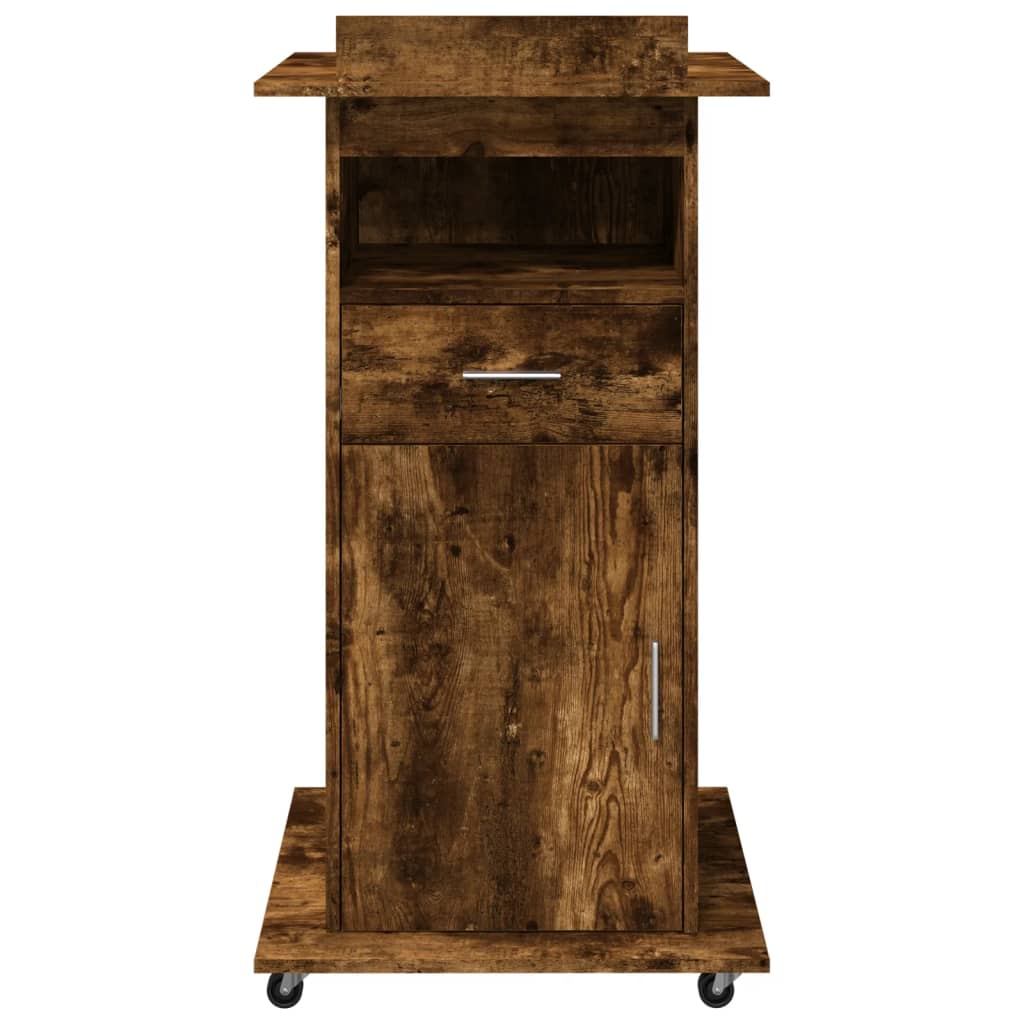 talerstol med hjul skuffe 55x55x107 cm konstrueret træ røget eg