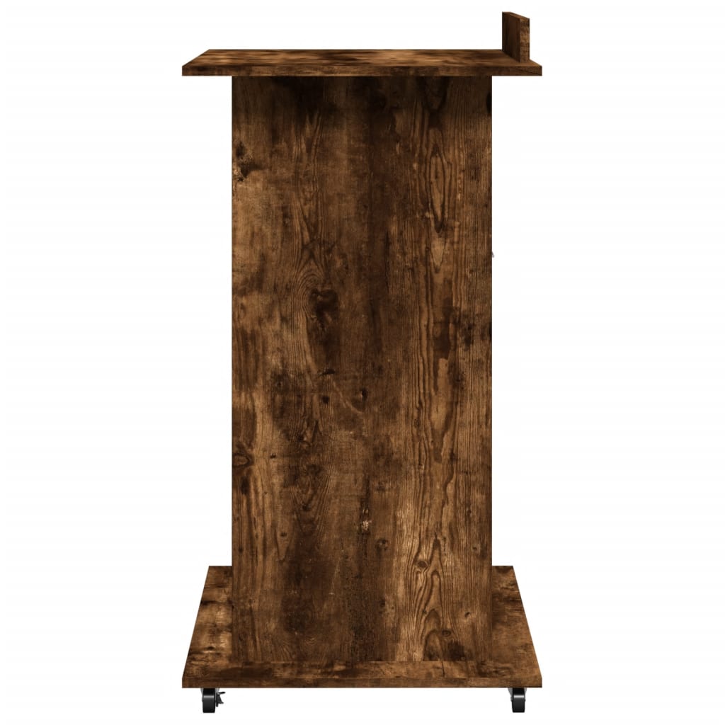talerstol med hjul skuffe 55x55x107 cm konstrueret træ røget eg