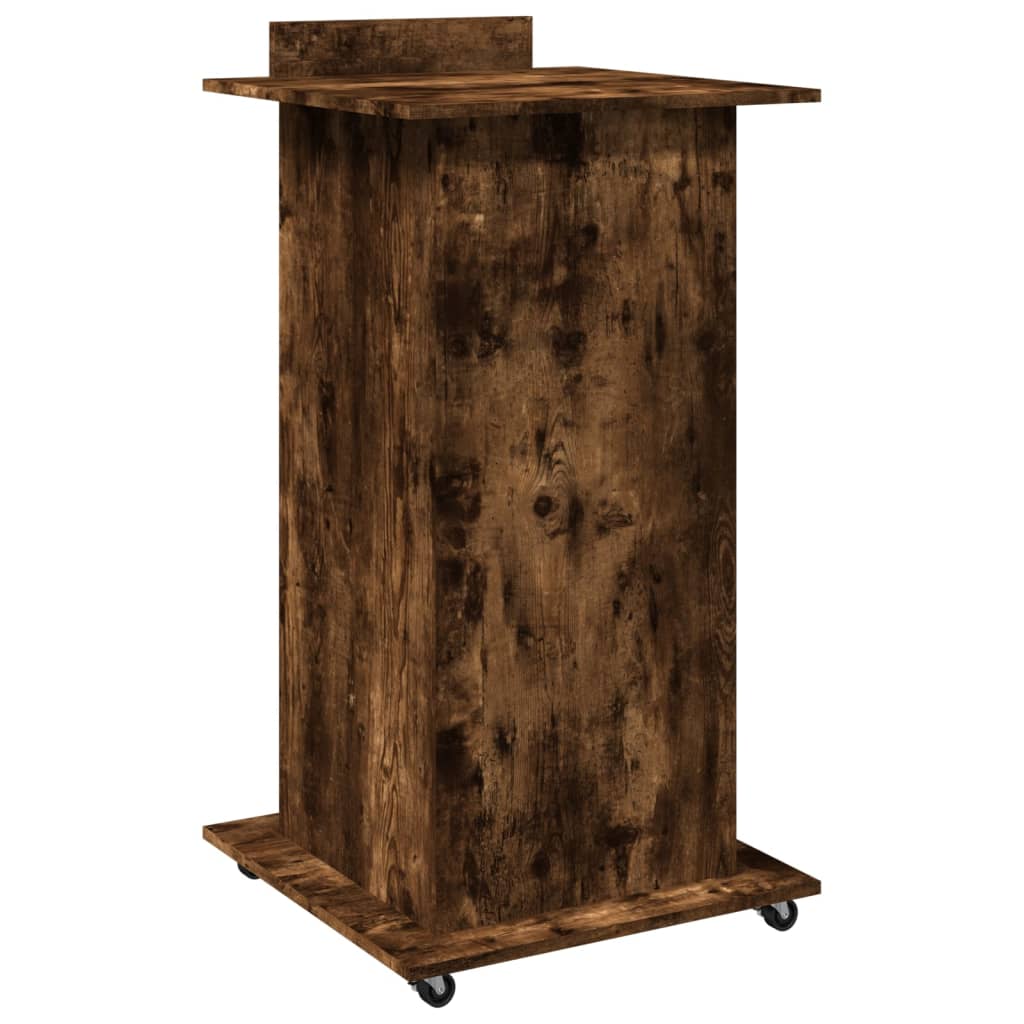 talerstol med hjul skuffe 55x55x107 cm konstrueret træ røget eg