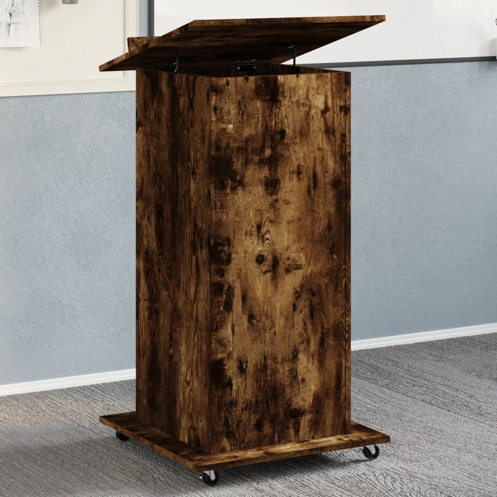 talerstol med hjul skuffe 55x55x107 cm konstrueret træ røget eg