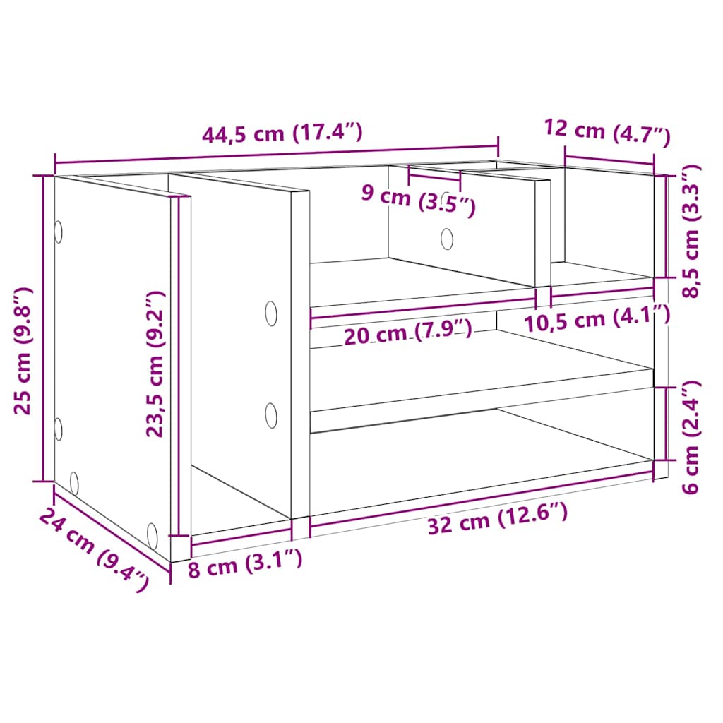 dueslag til skrivebord 44,5x24x25 cm konstrueret træ hvid