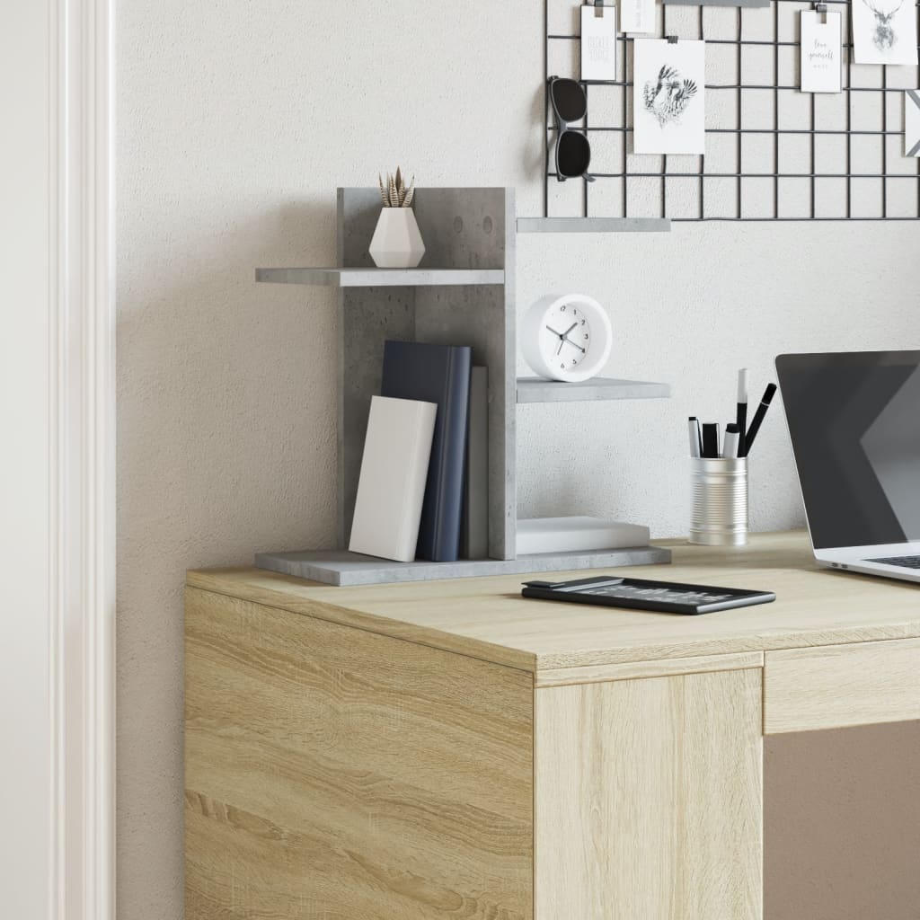 hylde til skrivebord 42x21,5x42 cm konstrueret træ betongrå