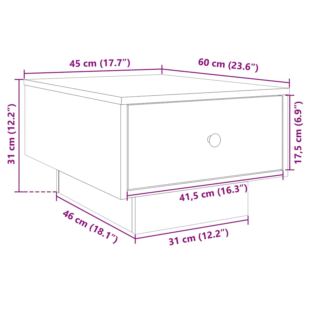 sofabord 60x45x31 cm konstrueret træ hvid