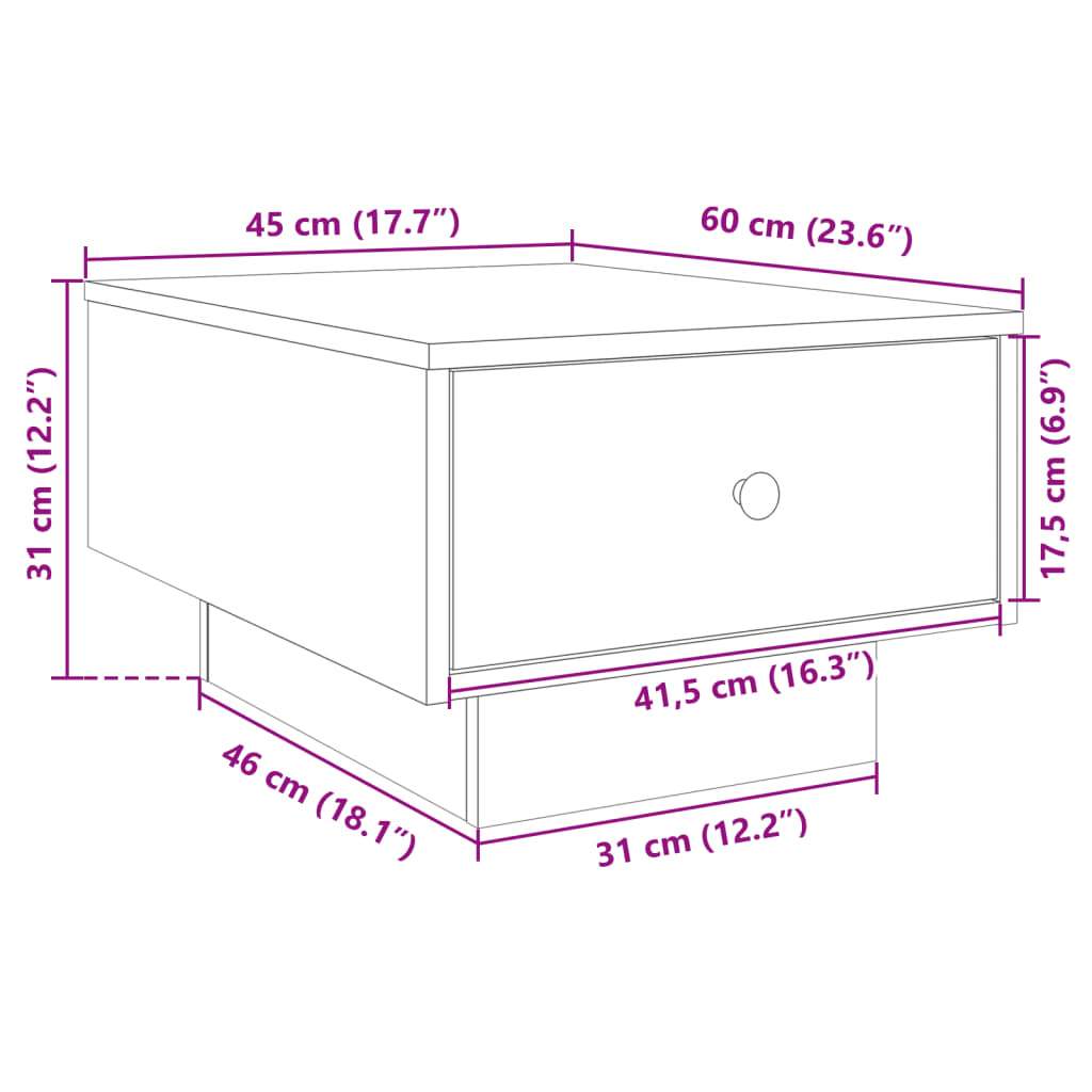 sofabord 60x45x31 cm konstrueret træ sort