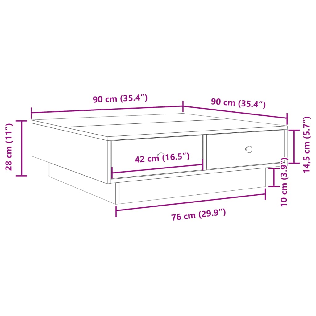 sofabord 90x90x28 cm konstrueret træ sonoma-eg