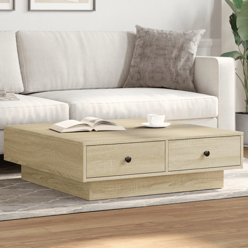 sofabord 90x90x28 cm konstrueret træ sonoma-eg