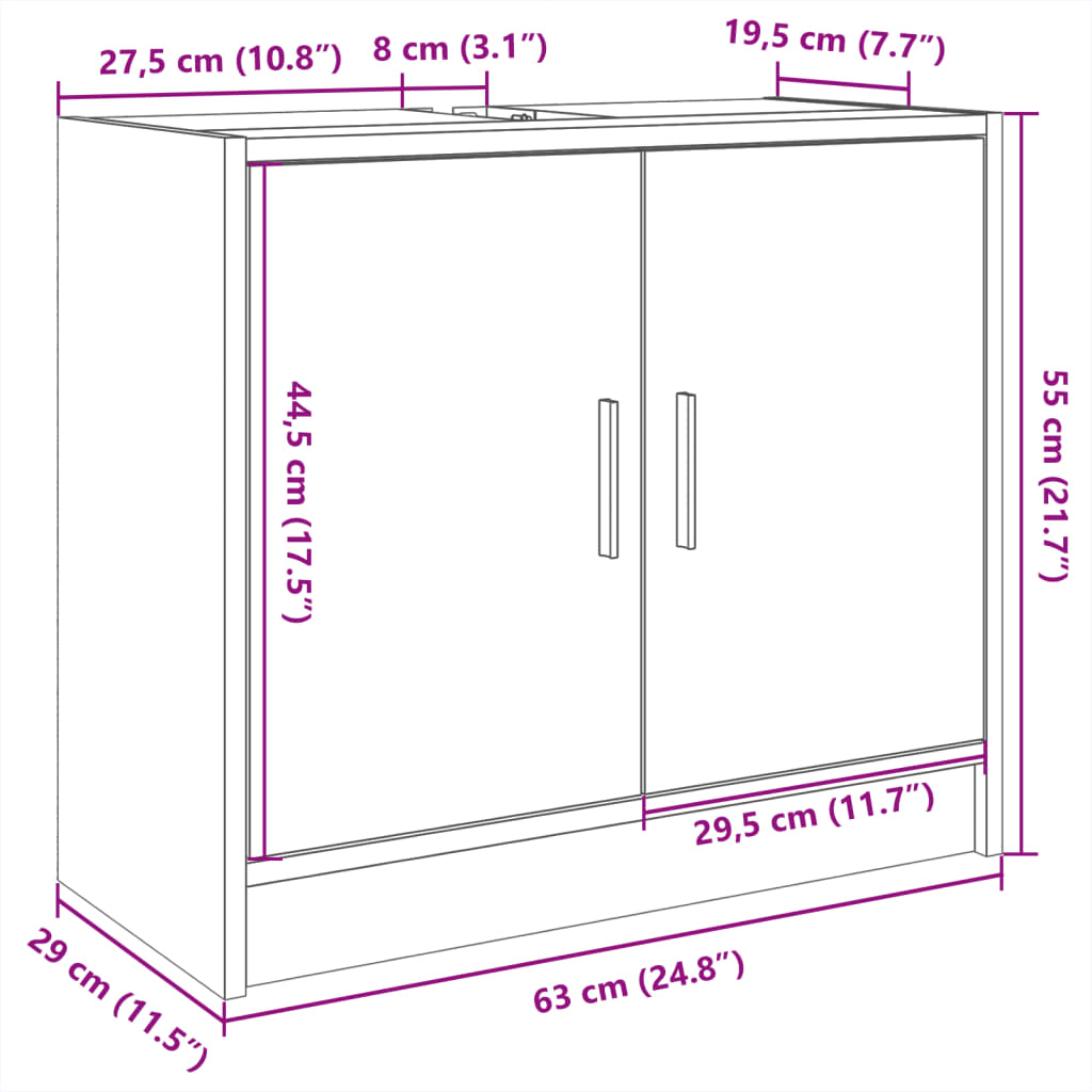underskab til håndvask 63x29x55 cm konstrueret træ hvid