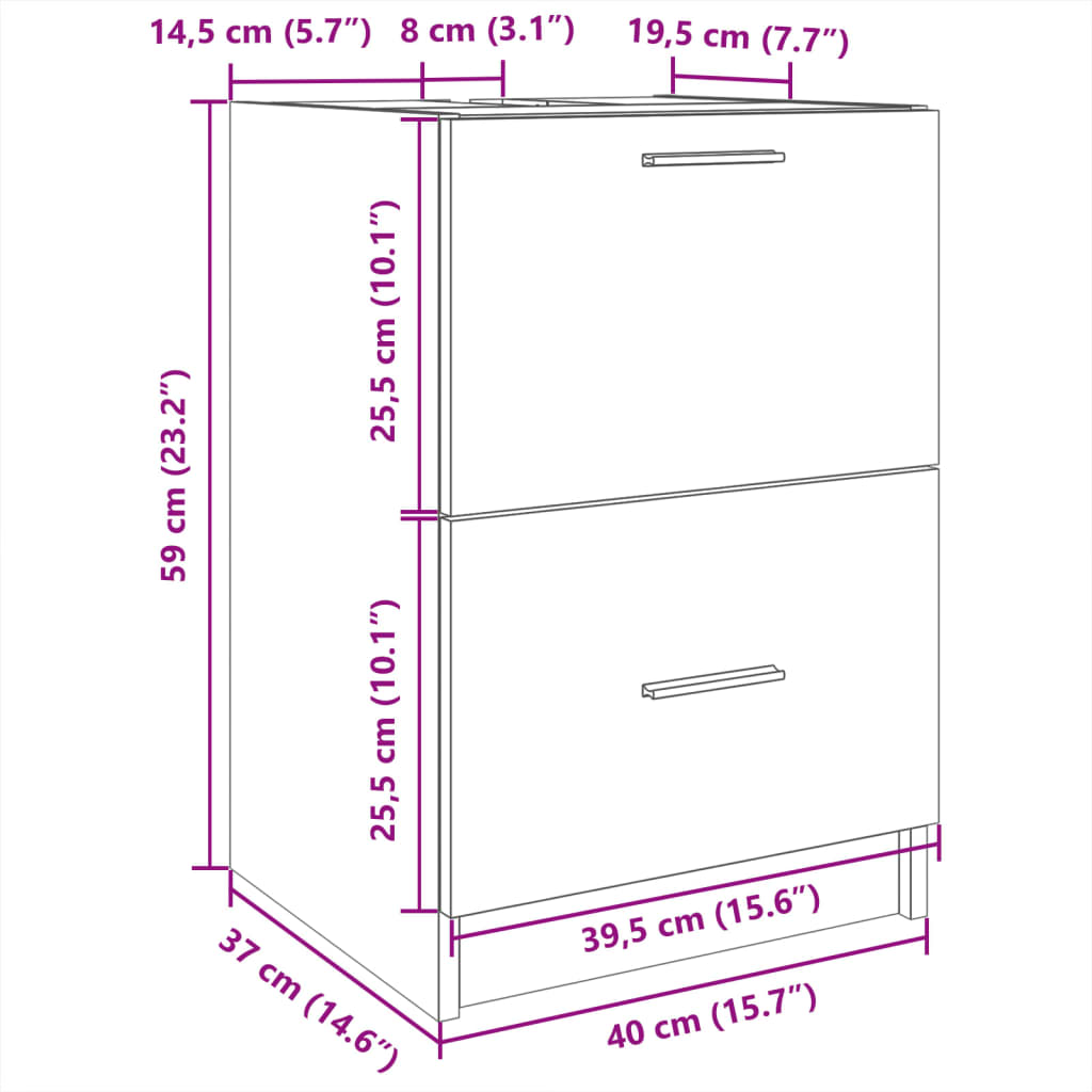 underskab til håndvask 40x37x59 cm konstrueret træ røget eg
