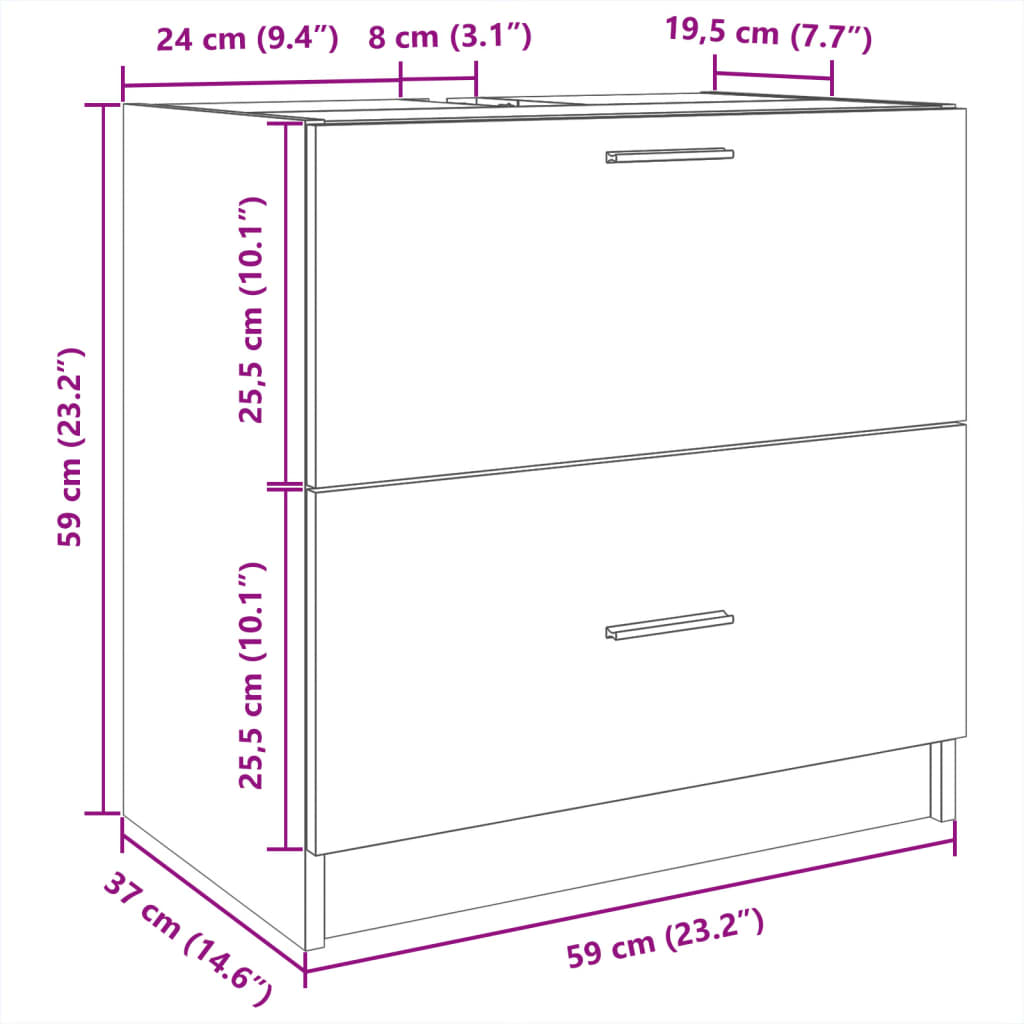 skab til håndvask 78x37x59 cm konstrueret træ grå sonoma-eg