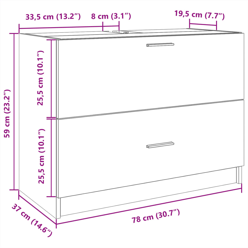 skab til håndvask 78x37x59 cm konstrueret træ grå sonoma-eg