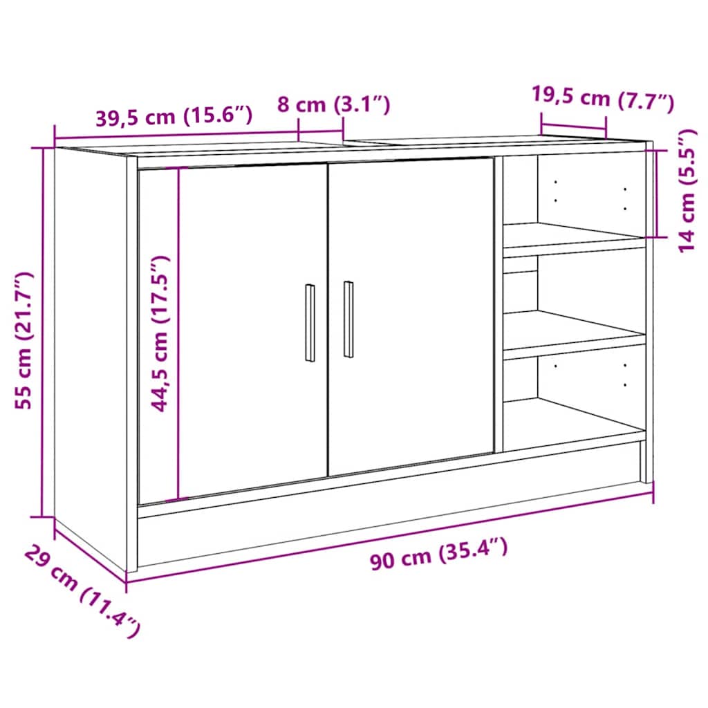 underskab til håndvask 90x29x55 cm konstrueret træ sort
