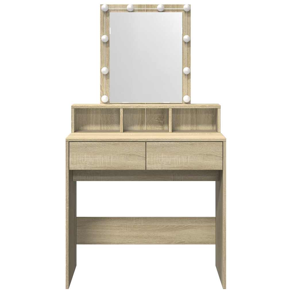 makeupbord med LED-lys 80x41x144,5 cm brun sonoma-eg