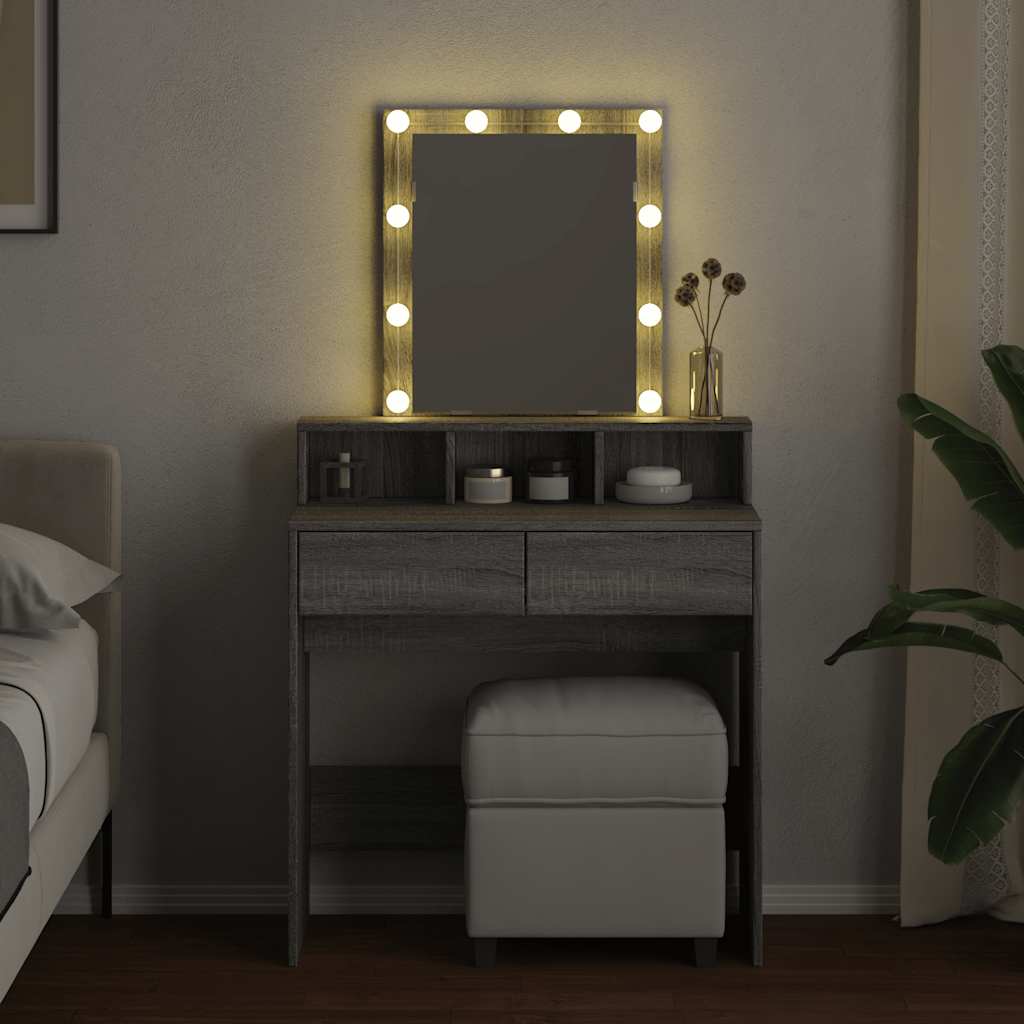 makeupbord med LED-lys 80x41x144,5 cm grå sonoma-eg