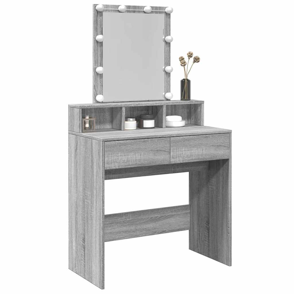 makeupbord med LED-lys 80x41x144,5 cm grå sonoma-eg