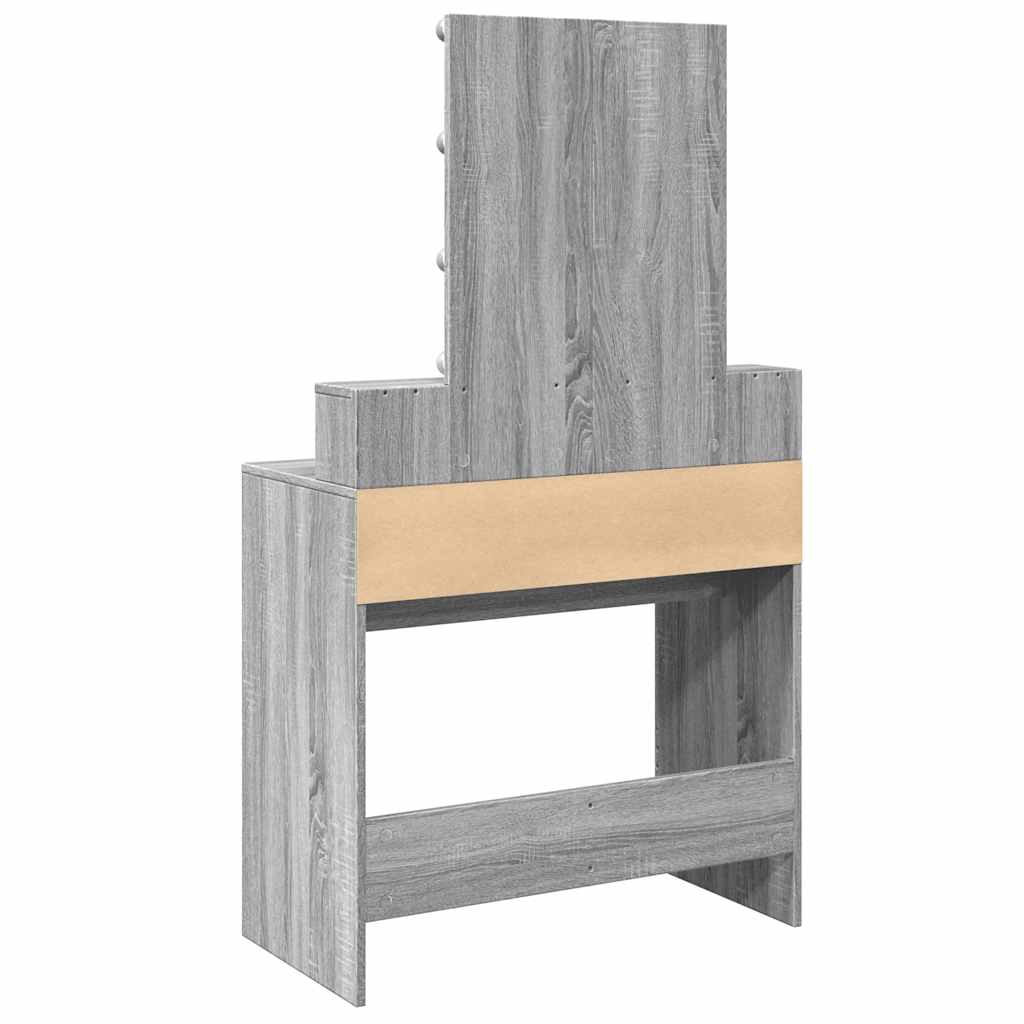 makeupbord med LED-lys 80x41x144,5 cm grå sonoma-eg