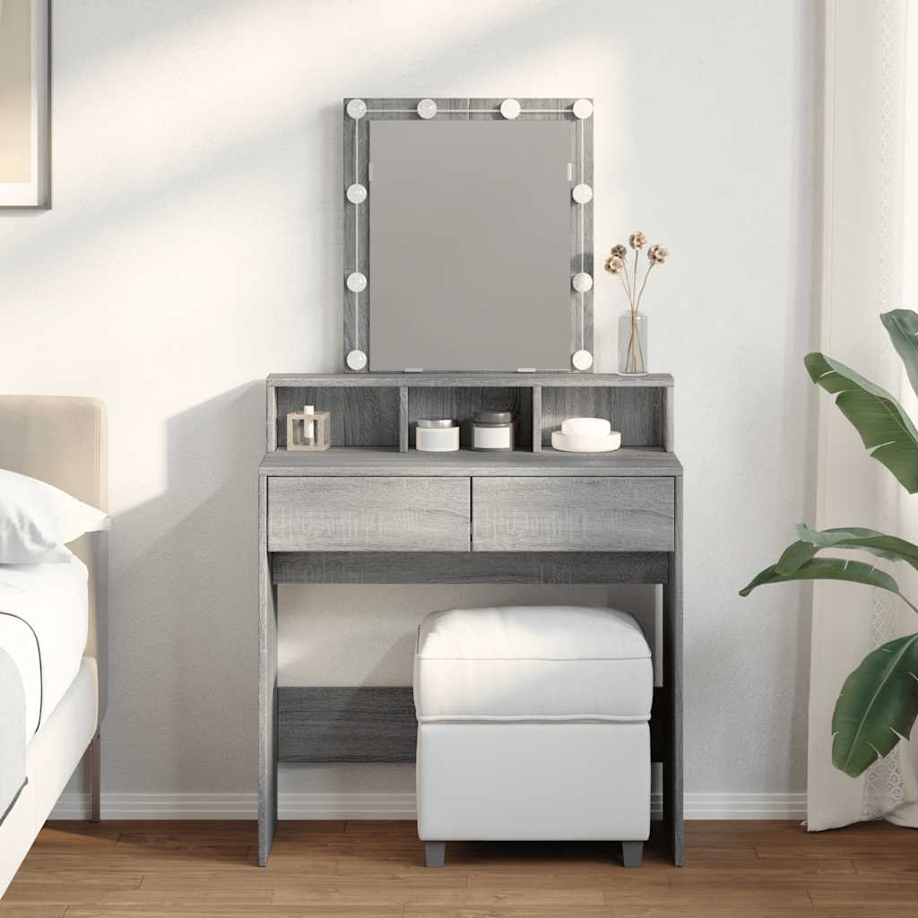 makeupbord med LED-lys 80x41x144,5 cm grå sonoma-eg