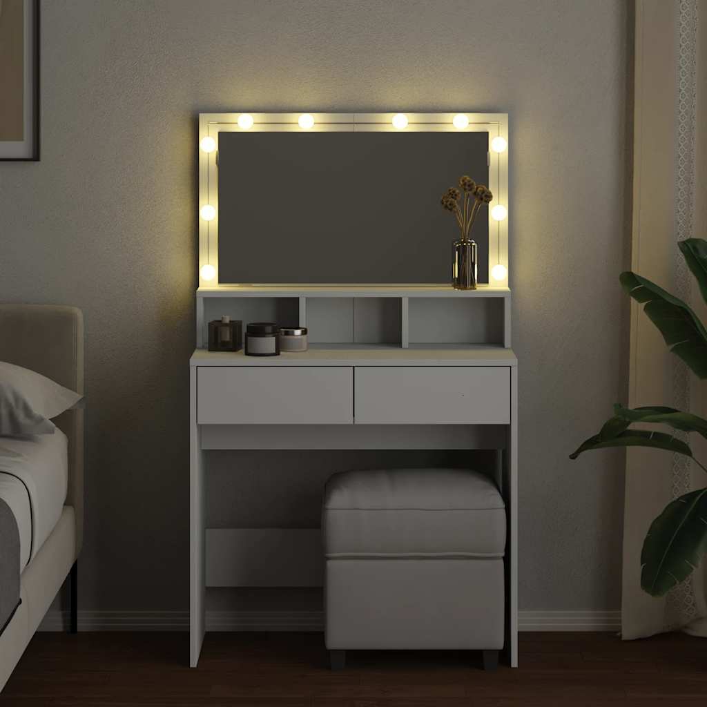 makeupbord med LED-lys 80x41x134,5 cm hvid
