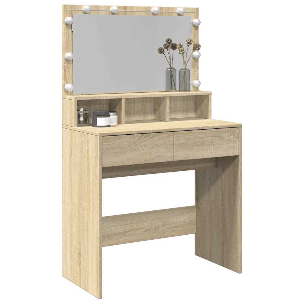 makeupbord med LED-lys 80x41x134,5 cm brun sonoma-eg