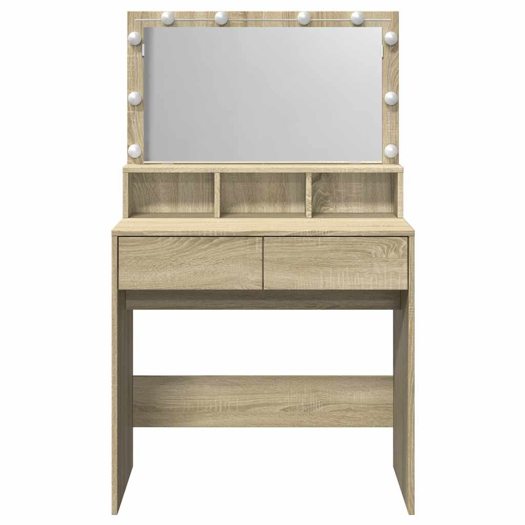 makeupbord med LED-lys 80x41x134,5 cm brun sonoma-eg