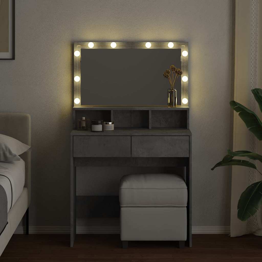makeupbord med LED-lys 80x41x134,5 cm betongrå