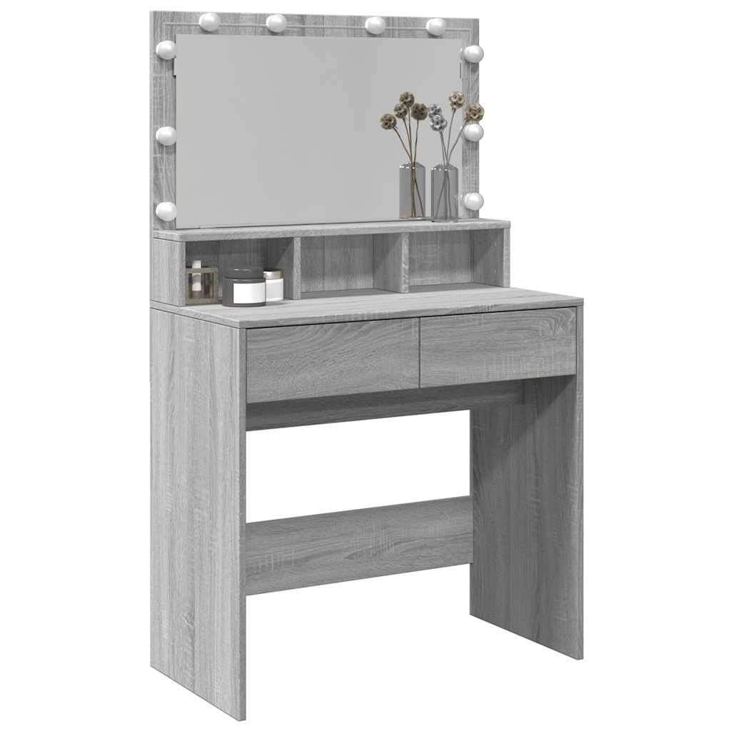 makeupbord med LED-lys 80x41x134,5 cm grå sonoma-eg