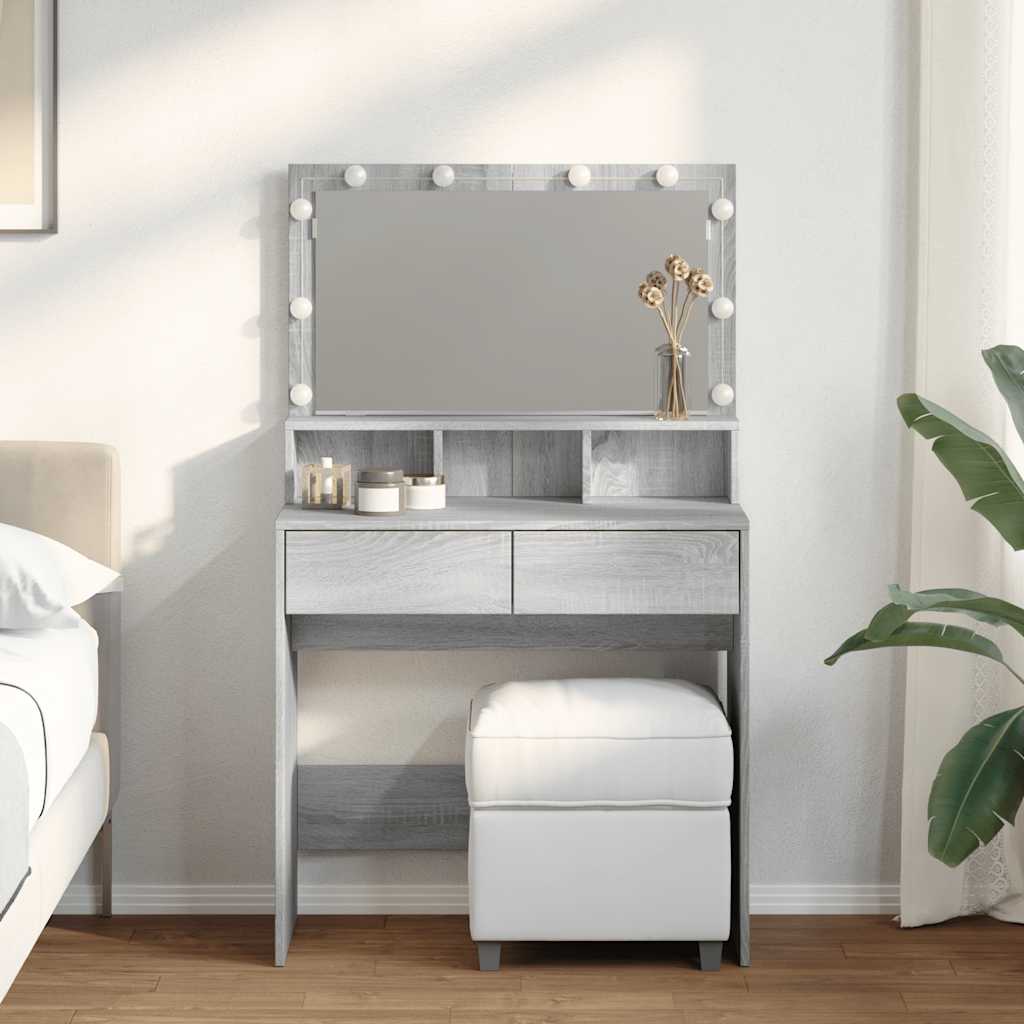 makeupbord med LED-lys 80x41x134,5 cm grå sonoma-eg